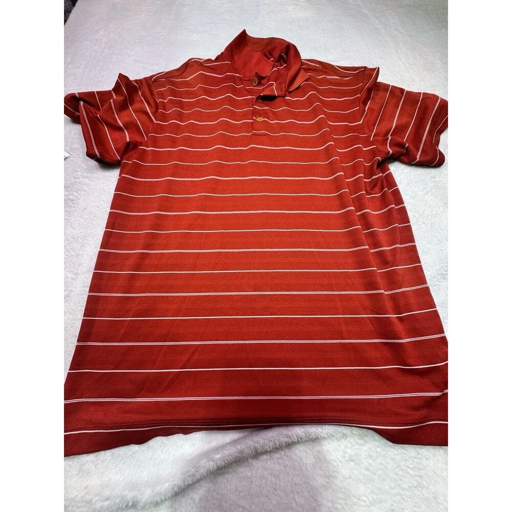 Nike Golf Polo‎ Shirt Mens Size Medium Performance Dri-Fit Polyester Red Stripe